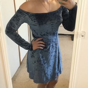 Blue velvet off-the-shoulder dress from Hollister!